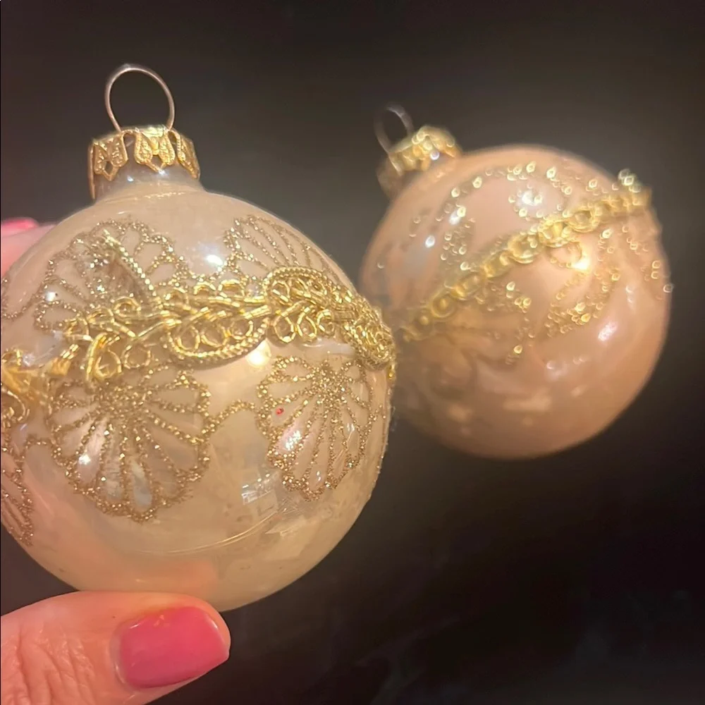 VTG Gold Glass Holiday Ornaments (x2)